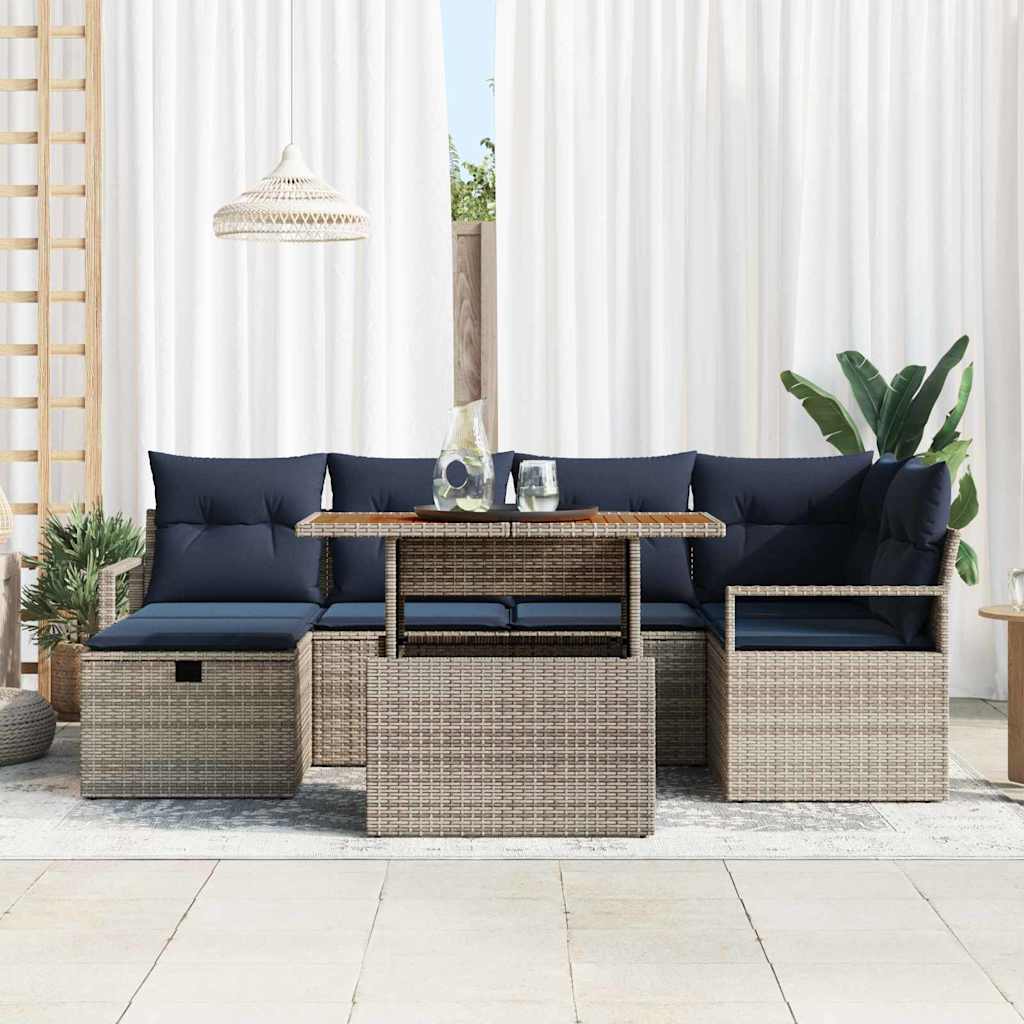 Tuinbankenset met kussen met opslag 7 pcs Grijs poly rattan is nu te koop bij PeponiXL, paradijselijk wonen!