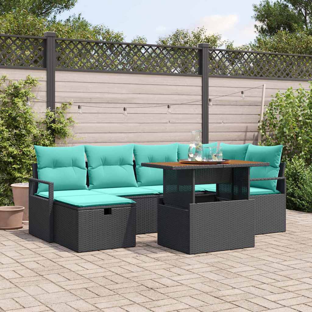 Tuinbankenset met kussen met opslag 7 pcs Zwart poly rattan is nu te koop bij PeponiXL, paradijselijk wonen!