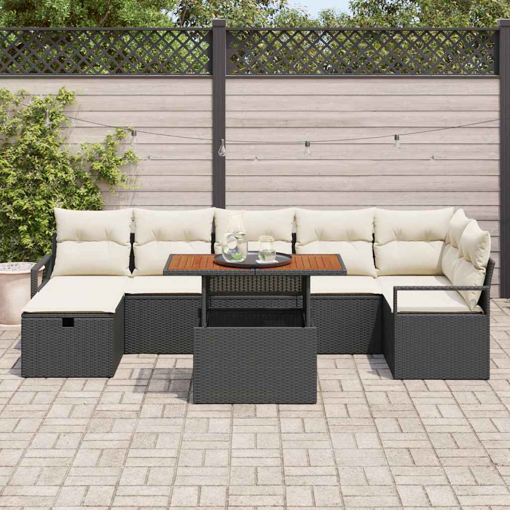 Tuinbankenset met kussen met opslag 8 pcs Zwart poly rattan is nu te koop bij PeponiXL, paradijselijk wonen!