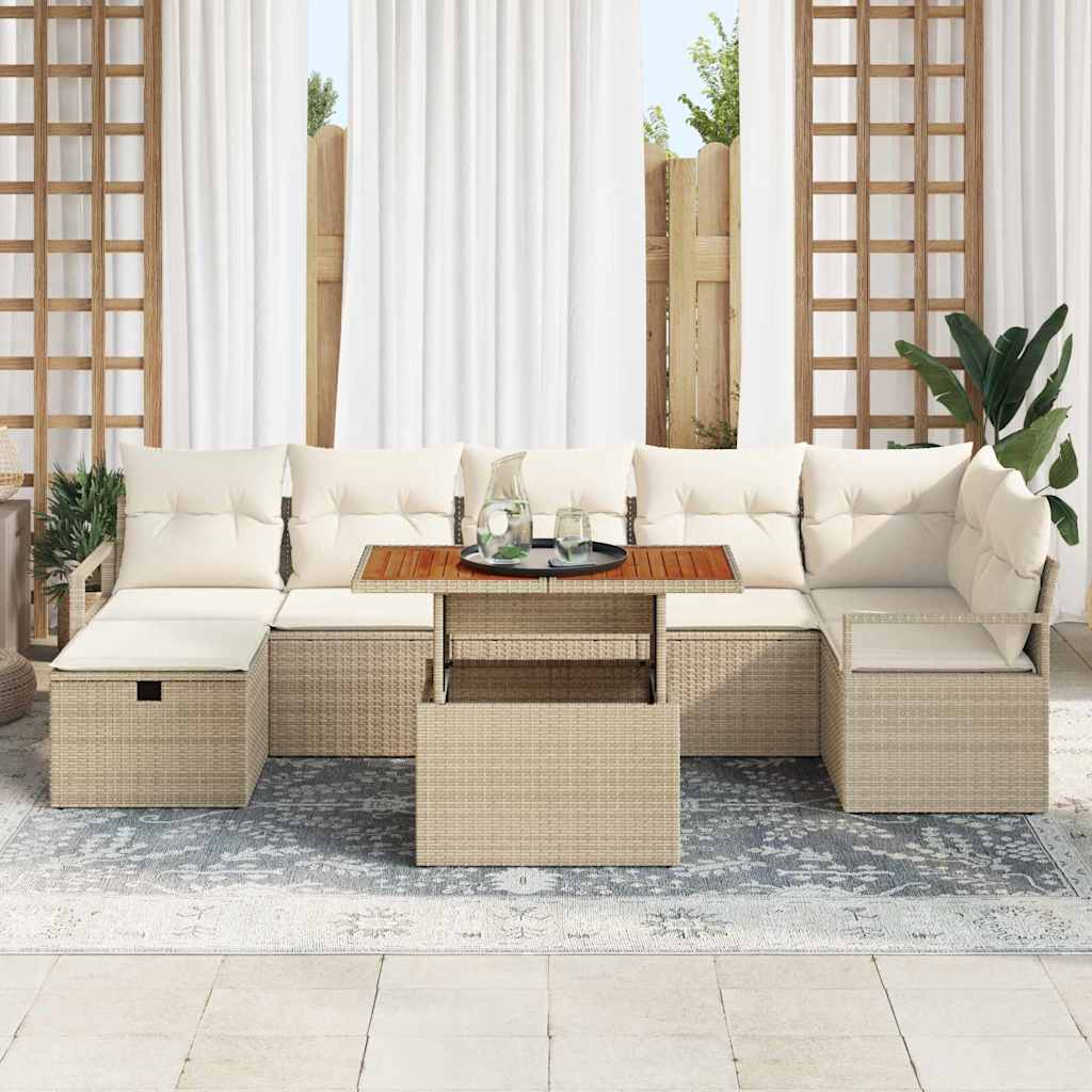 Tuinbankenset met kussen met opslag 8 pcs Beige poly rattan is nu te koop bij PeponiXL, paradijselijk wonen!