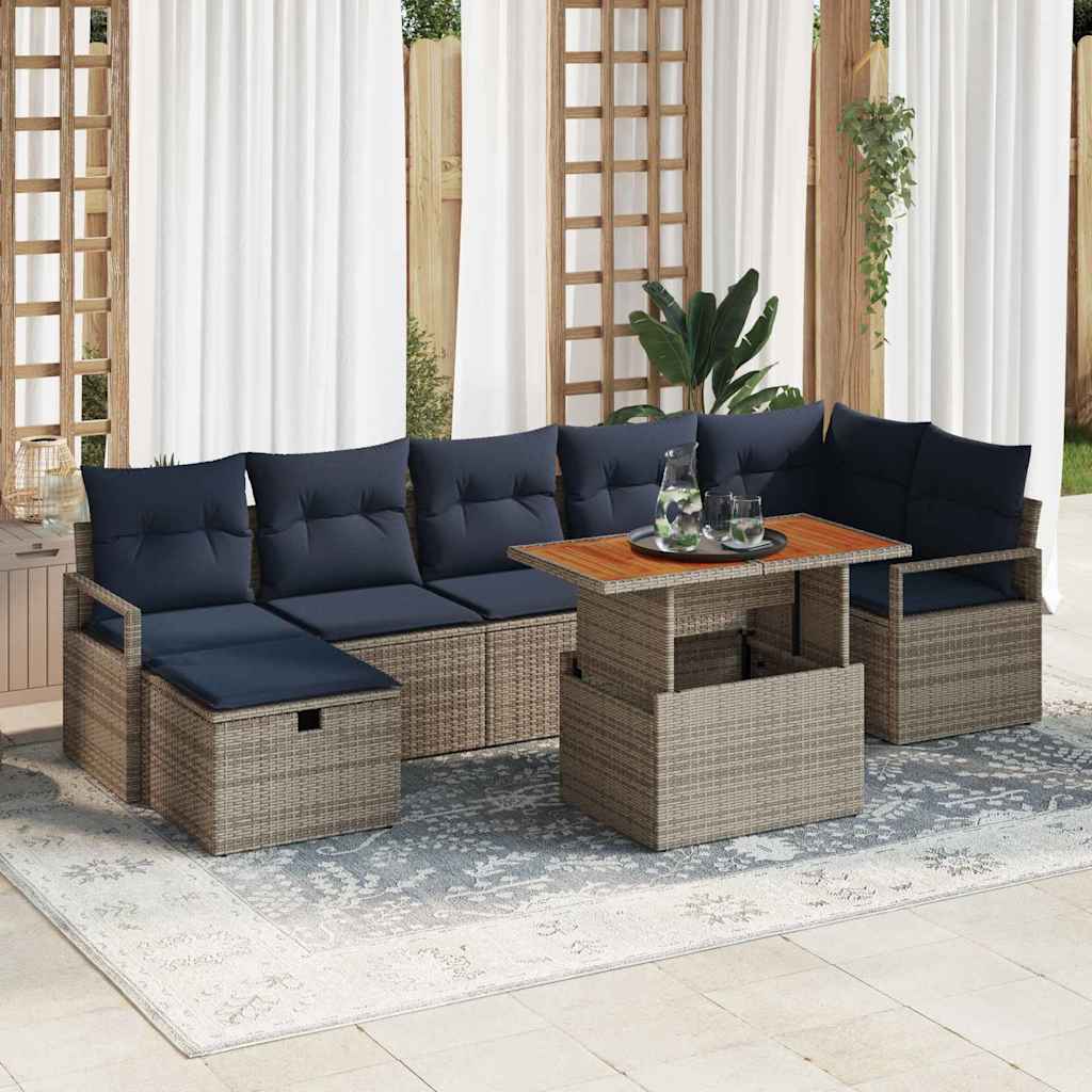 Tuinbankenset met kussen met opslag 8 pcs Grijs poly rattan is nu te koop bij PeponiXL, paradijselijk wonen!