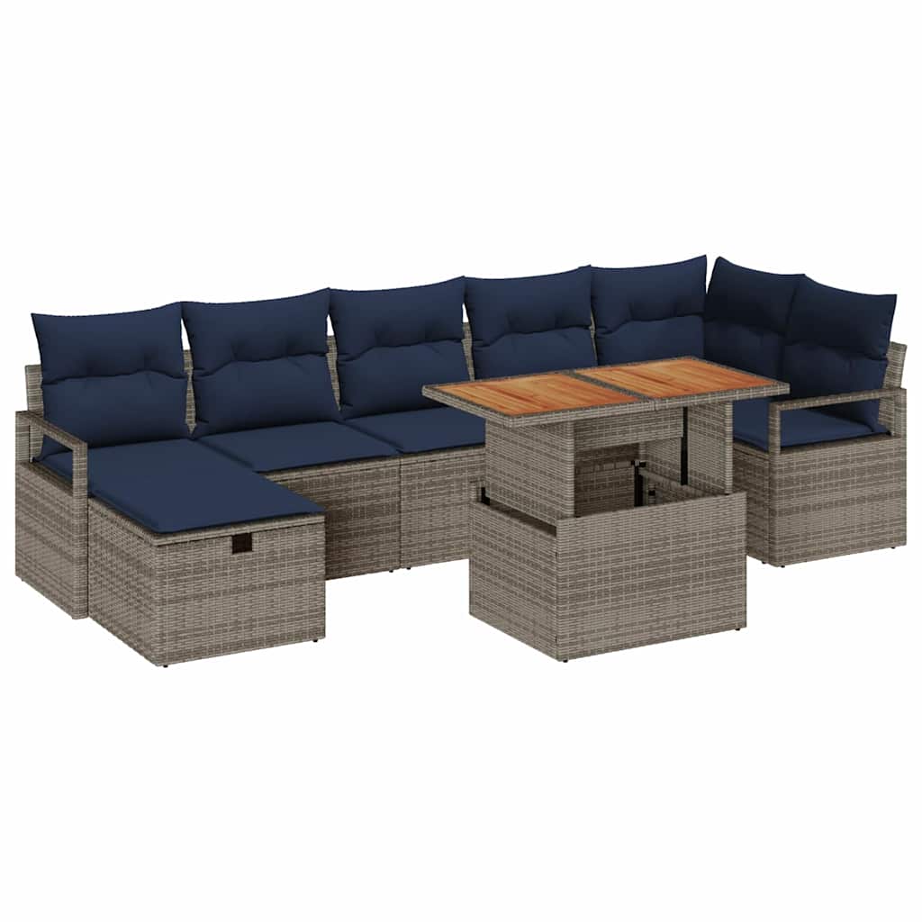 Tuinbankenset met kussen met opslag 8 pcs Grijs poly rattan is nu te koop bij PeponiXL, paradijselijk wonen!