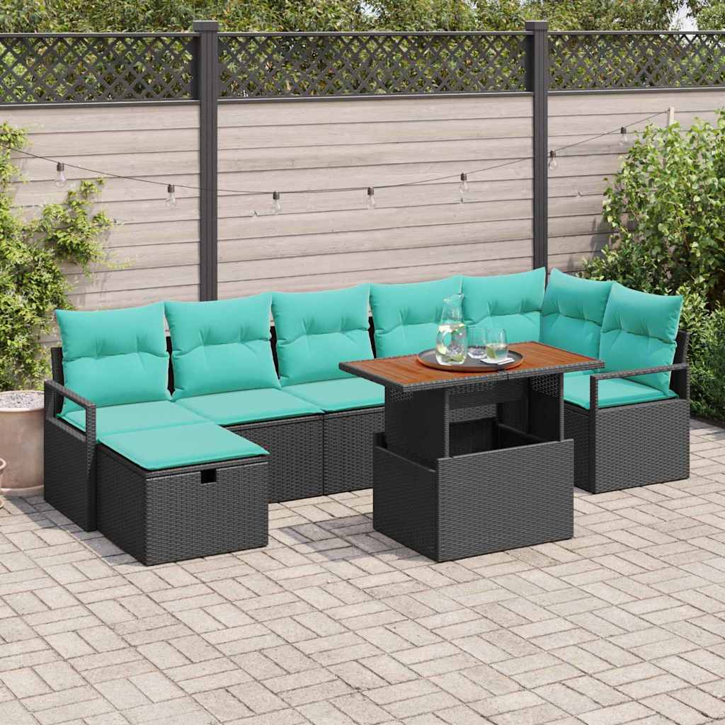 Tuinbankenset met kussen met opslag 8 pcs Zwart poly rattan is nu te koop bij PeponiXL, paradijselijk wonen!