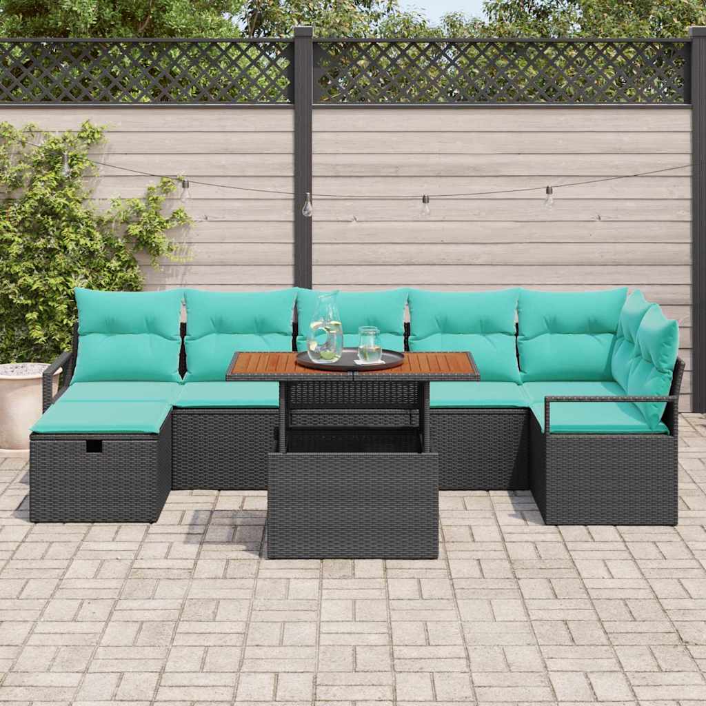 Tuinbankenset met kussen met opslag 8 pcs Zwart poly rattan is nu te koop bij PeponiXL, paradijselijk wonen!