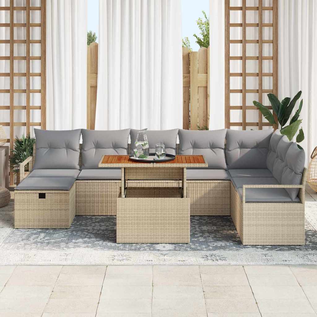 Tuinbankenset 9 st Beige poly rattan
