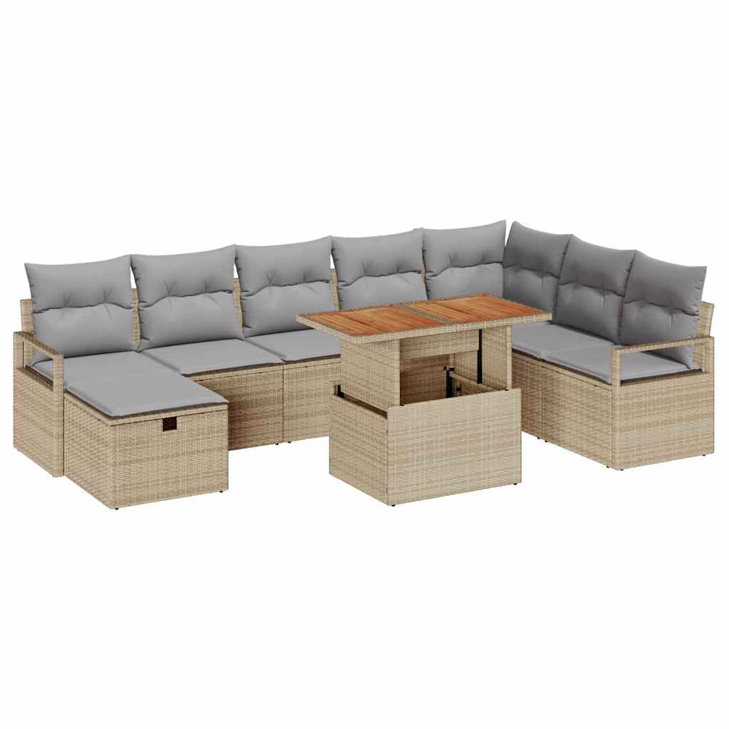 Tuinbankenset 9 st Beige poly rattan