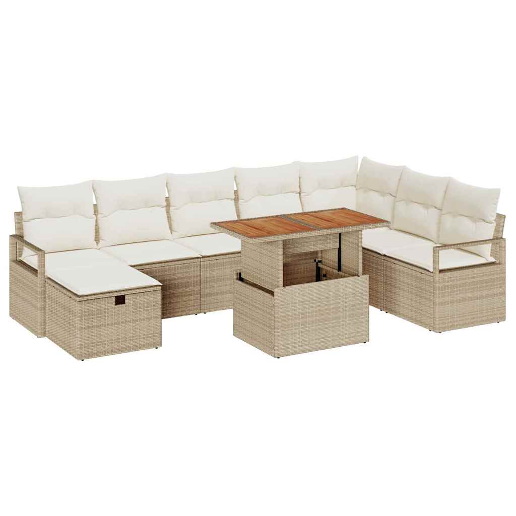 Tuinbankenset met kussen met opslag 9 pcs Beige poly rattan is nu te koop bij PeponiXL, paradijselijk wonen!