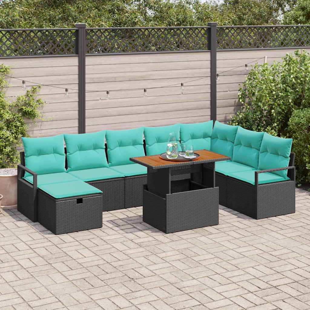 Tuinbankenset met kussen met opslag 9 pcs Zwart poly rattan is nu te koop bij PeponiXL, paradijselijk wonen!