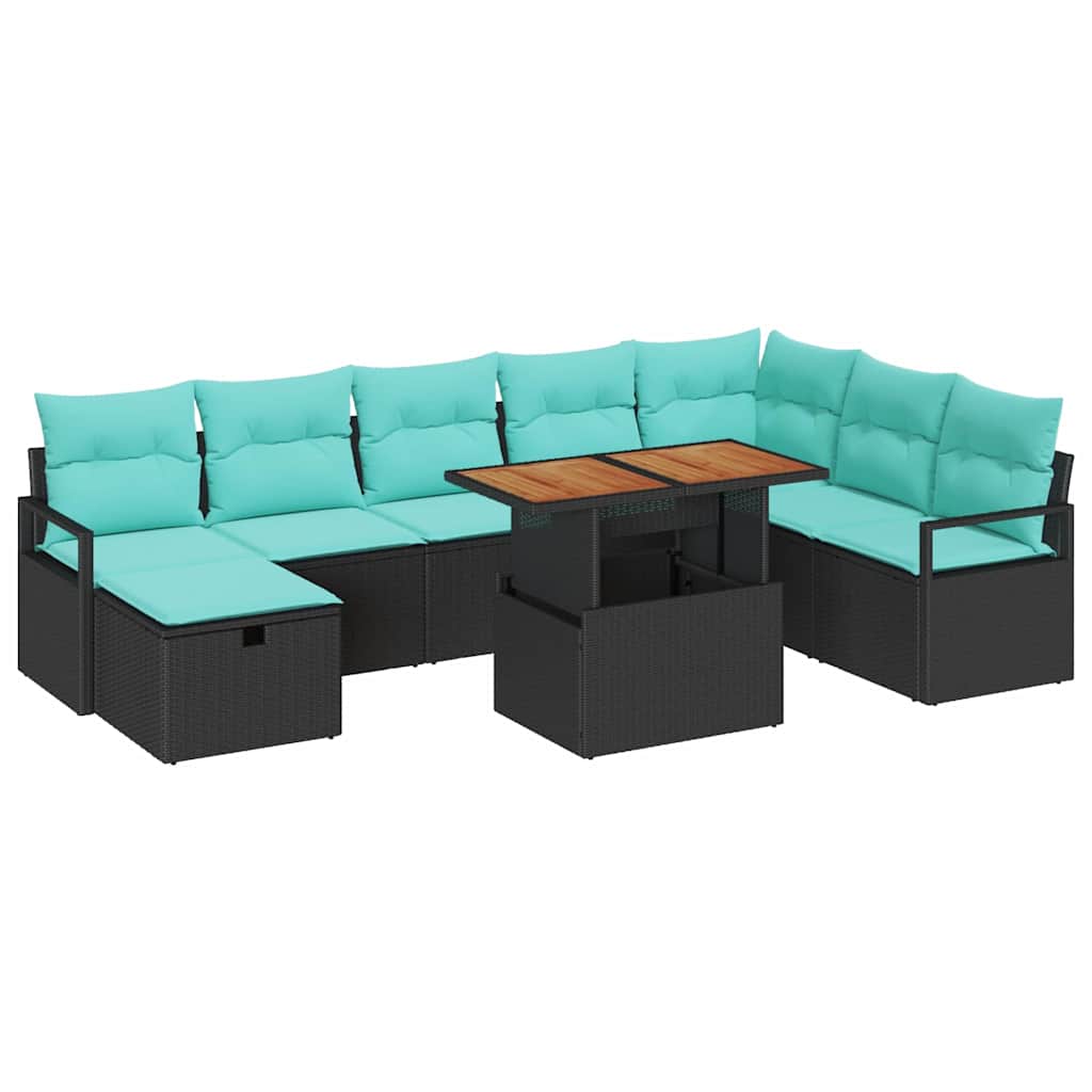 Tuinbankenset met kussen met opslag 9 pcs Zwart poly rattan is nu te koop bij PeponiXL, paradijselijk wonen!