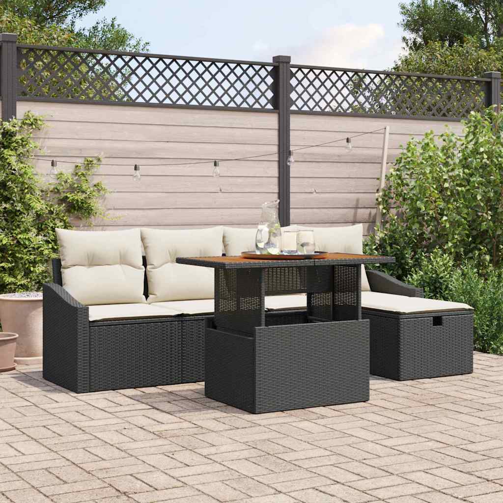 Tuinbankenset met kussen met opslag 6 pcs Zwart poly rattan is nu te koop bij PeponiXL, paradijselijk wonen!