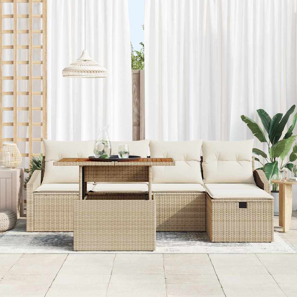 Tuinbankenset met kussen met opslag 6 pcs Beige poly rattan is nu te koop bij PeponiXL, paradijselijk wonen!