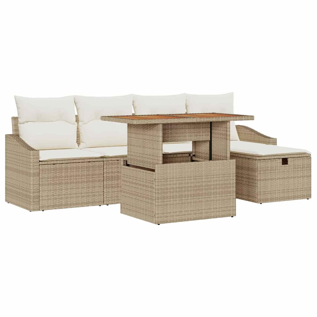 Tuinbankenset met kussen met opslag 6 pcs Beige poly rattan is nu te koop bij PeponiXL, paradijselijk wonen!
