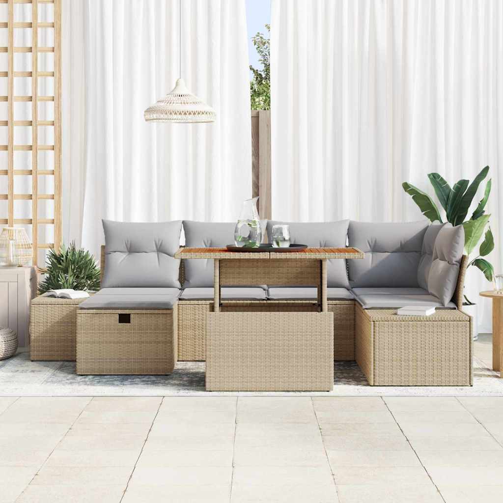 Tuinbankenset 7 st Beige poly rattan
