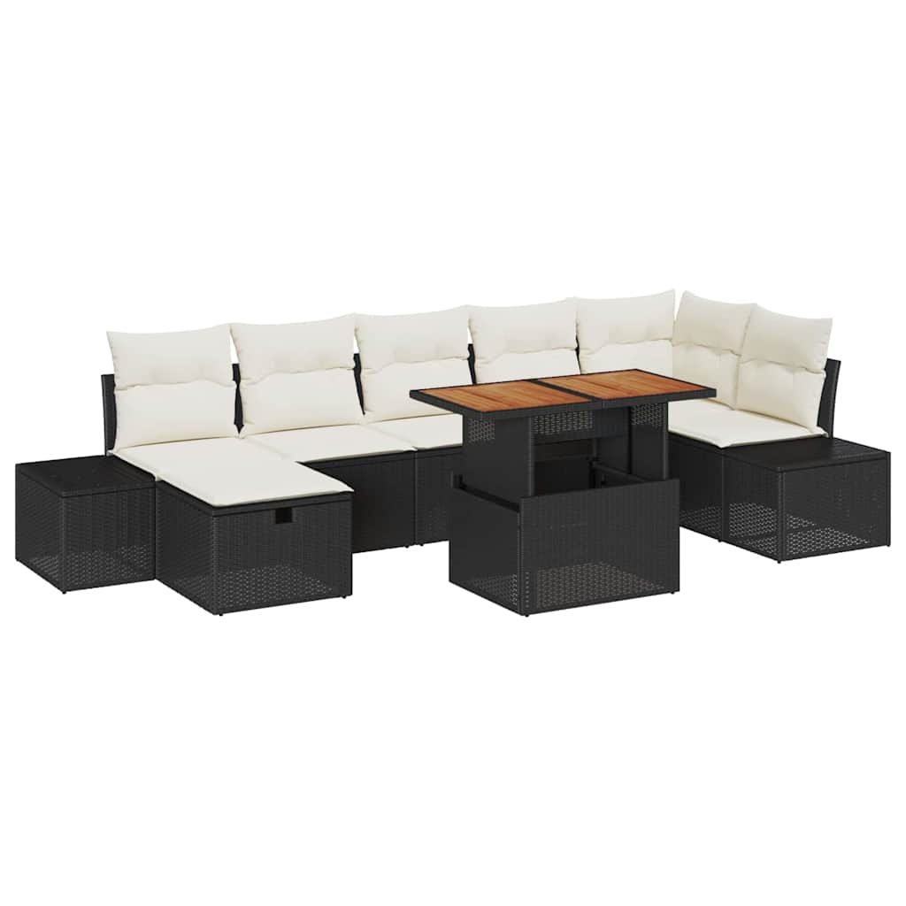 Tuinbankenset met kussen met opslag 8 pcs Zwart poly rattan is nu te koop bij PeponiXL, paradijselijk wonen!