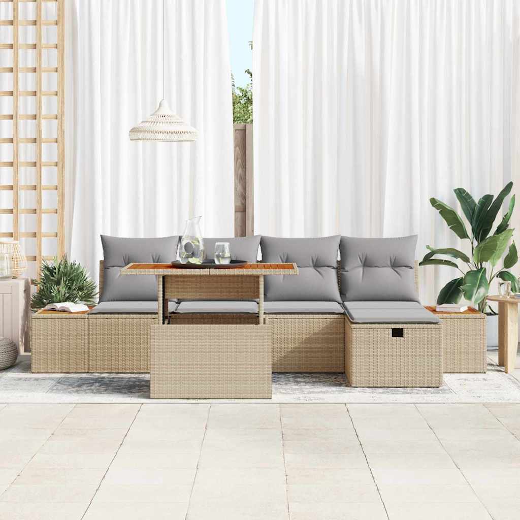 Tuinbankenset 6 st Beige poly rattan