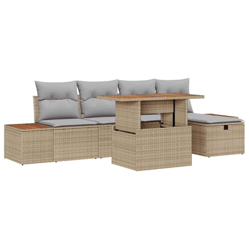 Tuinbankenset 6 st Beige poly rattan