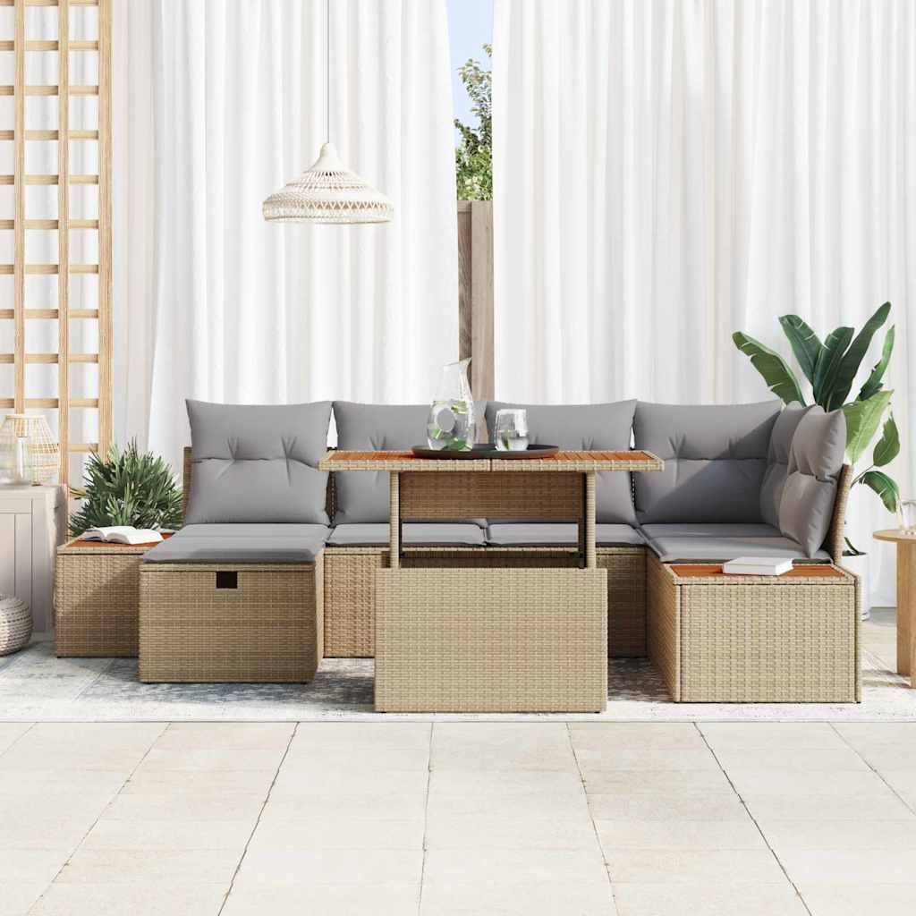 Tuinbankenset 7 st Beige poly rattan