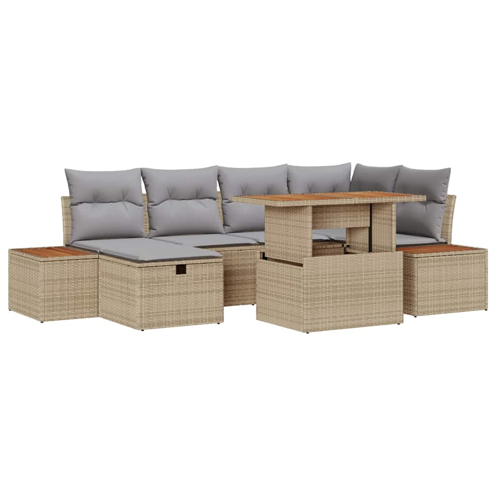 Tuinbankenset 7 st Beige poly rattan