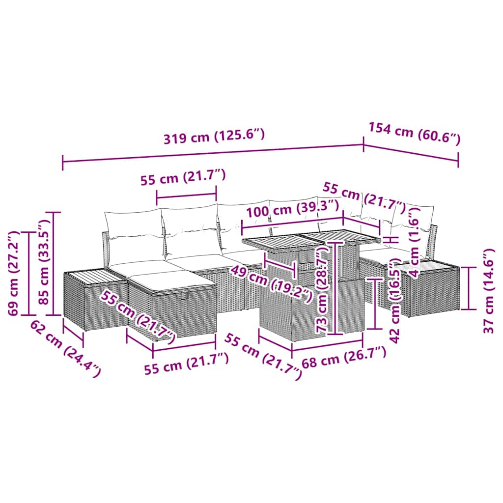 Tuinbankenset met kussen met opslag 8 pcs Beige poly rattan is nu te koop bij PeponiXL, paradijselijk wonen!