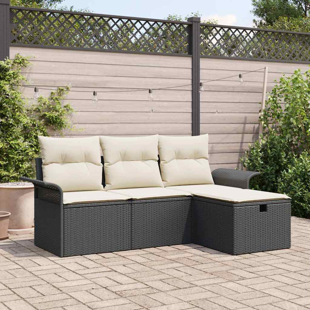 Tuin Sofa Set met kussen met opslag 4 pcs Poly riet is nu te koop bij PeponiXL, paradijselijk wonen!
