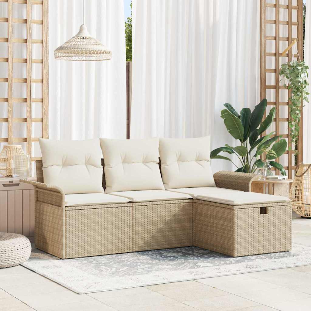 Tuin Sofa Set met kussen met opslag 4 pcs Beige Poly riet is nu te koop bij PeponiXL, paradijselijk wonen!