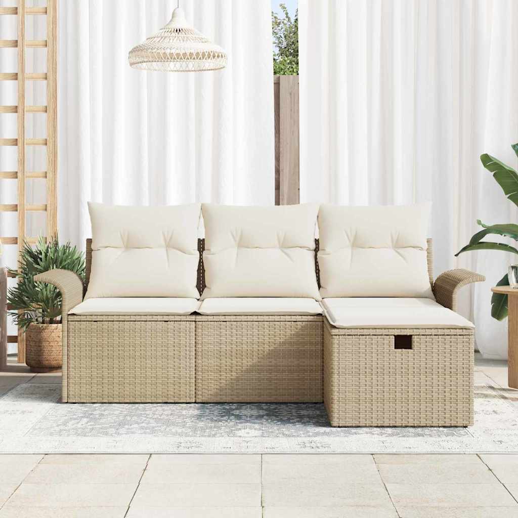 Tuin Sofa Set met kussen met opslag 4 pcs Beige Poly riet is nu te koop bij PeponiXL, paradijselijk wonen!