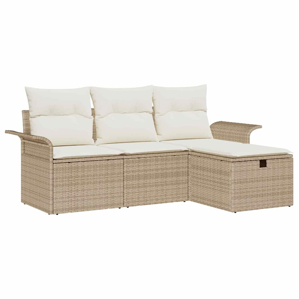 Tuin Sofa Set met kussen met opslag 4 pcs Beige Poly riet is nu te koop bij PeponiXL, paradijselijk wonen!