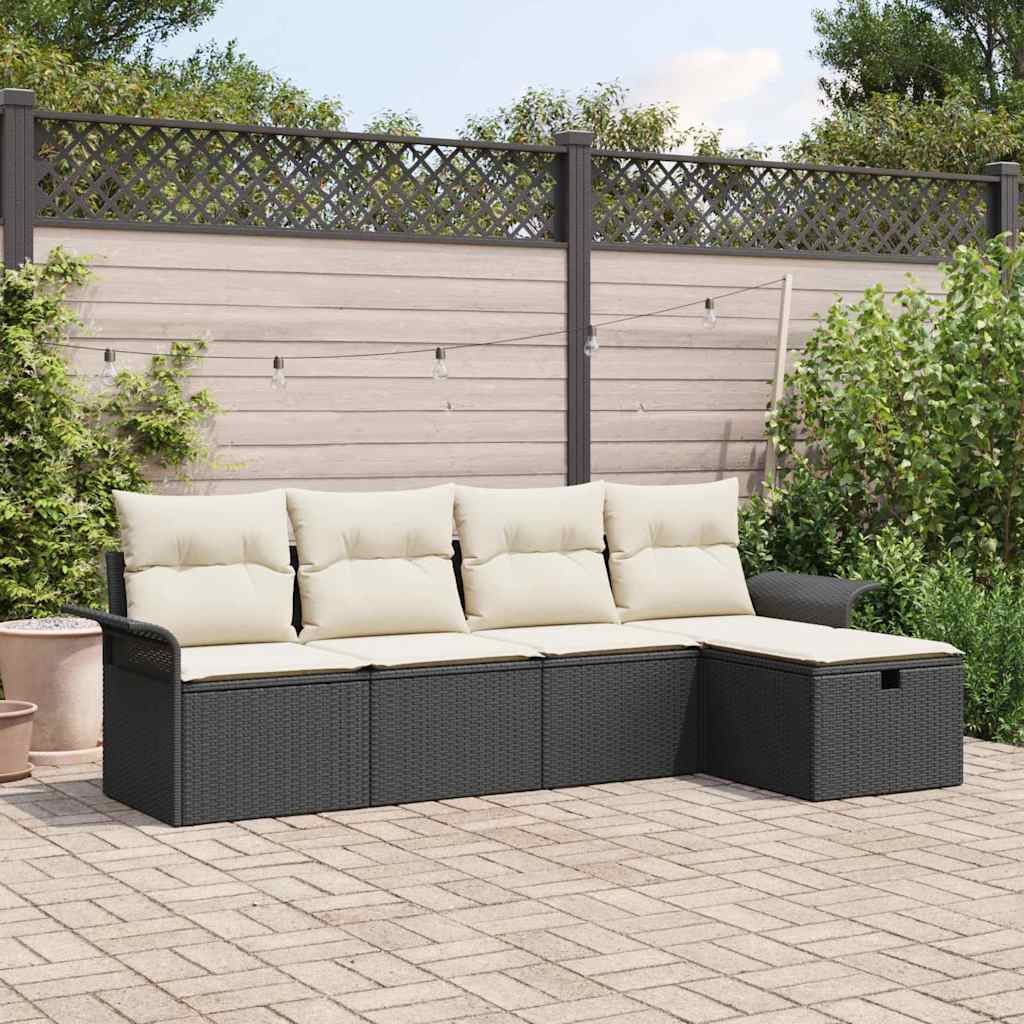 Tuin Sofa Set met kussen met opslag 5 pcs Zwart Poly riet is nu te koop bij PeponiXL, paradijselijk wonen!