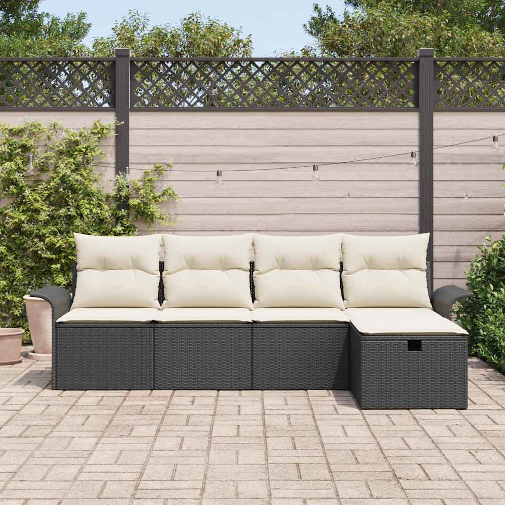 Tuin Sofa Set met kussen met opslag 5 pcs Zwart Poly riet is nu te koop bij PeponiXL, paradijselijk wonen!