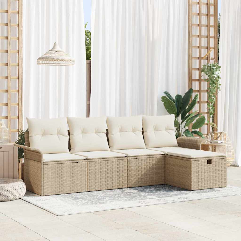 Tuin Sofa Set met kussen met opslag 5 pcs Beige Poly riet is nu te koop bij PeponiXL, paradijselijk wonen!