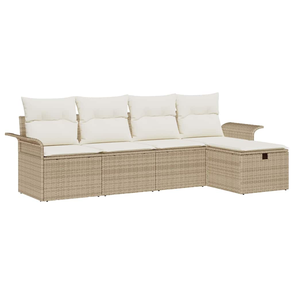 Tuin Sofa Set met kussen met opslag 5 pcs Beige Poly riet is nu te koop bij PeponiXL, paradijselijk wonen!