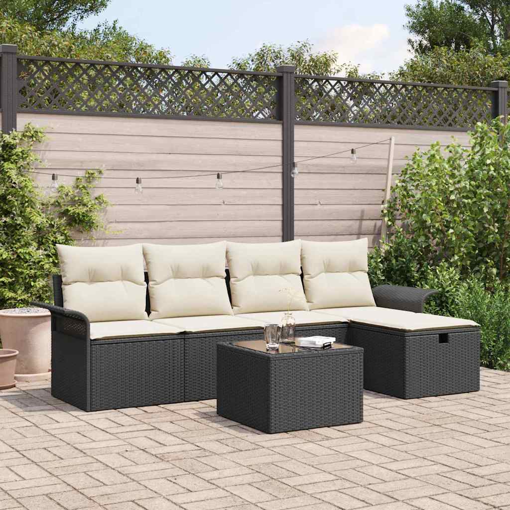 Tuin Sofa Set met kussen met opslag 6 pcs Zwart Poly riet is nu te koop bij PeponiXL, paradijselijk wonen!