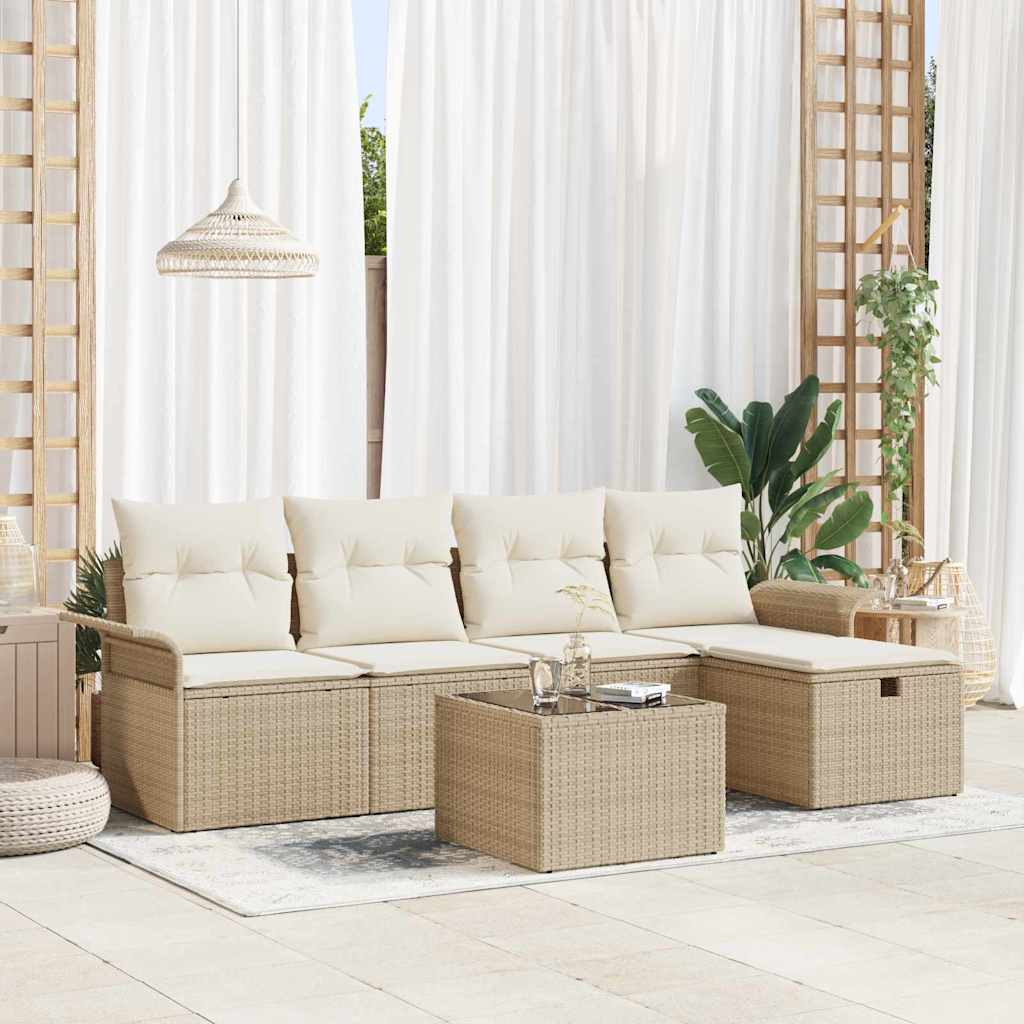 Tuin Sofa Set met kussen met opslag 6 pcs Beige Poly riet is nu te koop bij PeponiXL, paradijselijk wonen!
