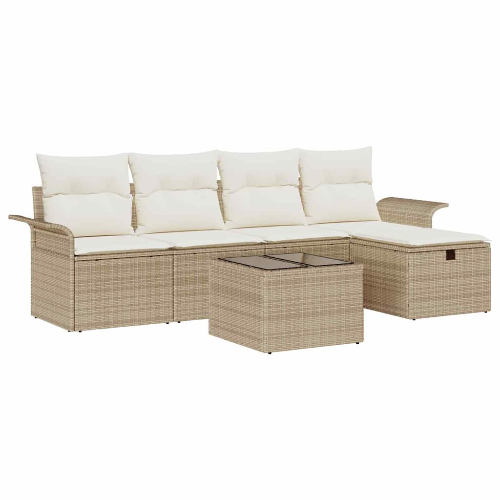 Tuin Sofa Set met kussen met opslag 6 pcs Beige Poly riet is nu te koop bij PeponiXL, paradijselijk wonen!