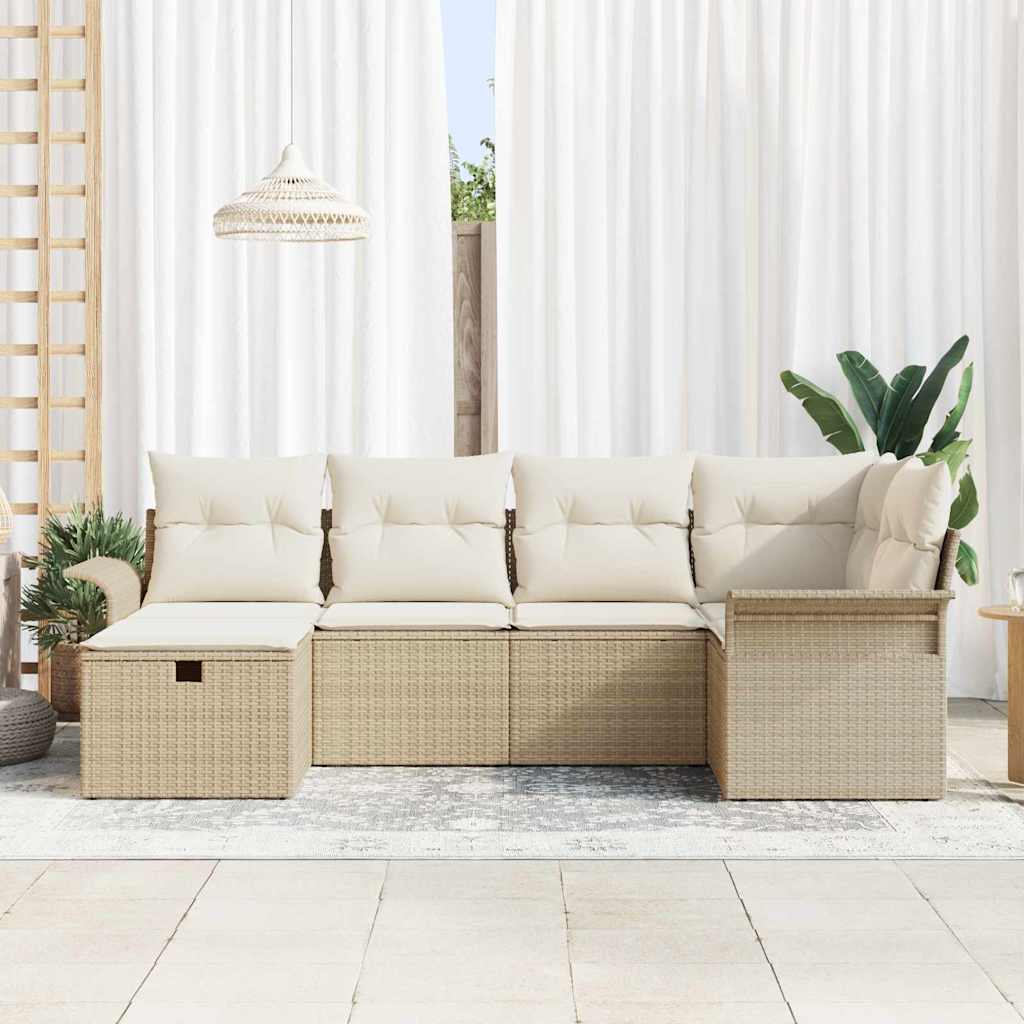 Tuin Sofa Set met kussen met opslag 6 pcs Poly riet is nu te koop bij PeponiXL, paradijselijk wonen!