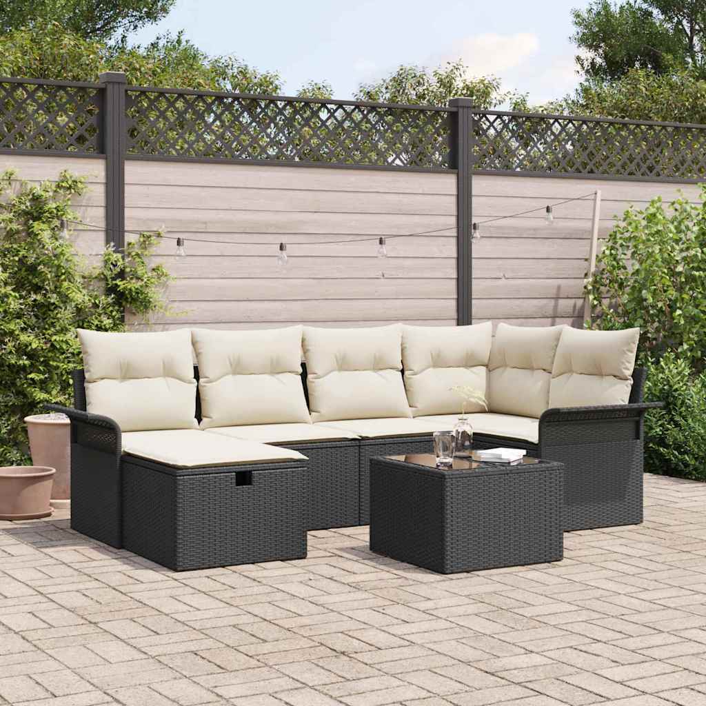 Tuin Sofa Set met kussen met opslag 7 pcs Poly riet is nu te koop bij PeponiXL, paradijselijk wonen!