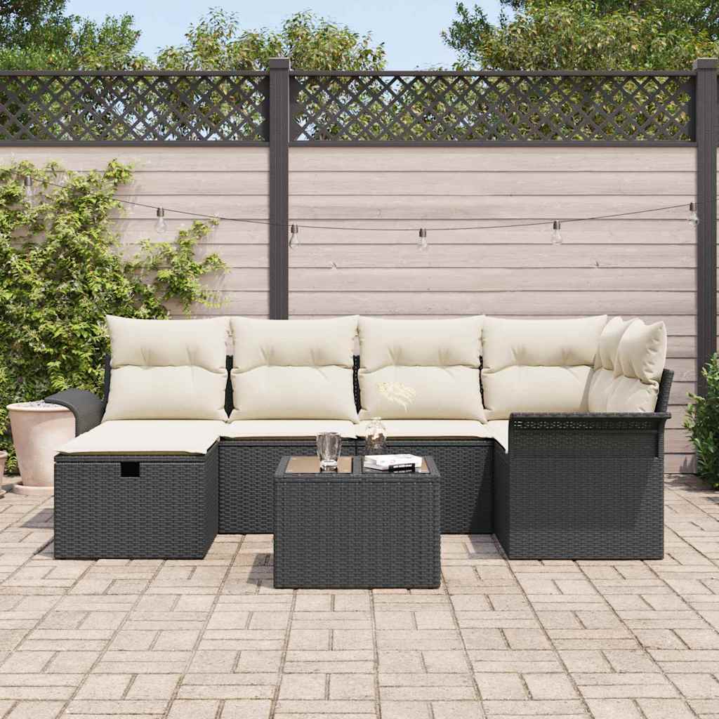 Tuin Sofa Set met kussen met opslag 7 pcs Poly riet is nu te koop bij PeponiXL, paradijselijk wonen!