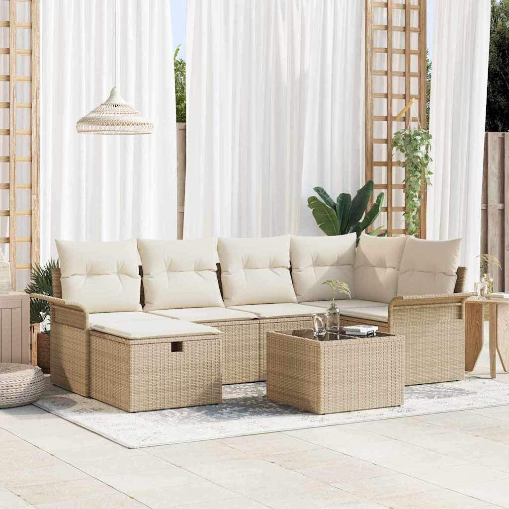 Tuin Sofa Set met kussen met opslag 7 pcs Poly riet is nu te koop bij PeponiXL, paradijselijk wonen!