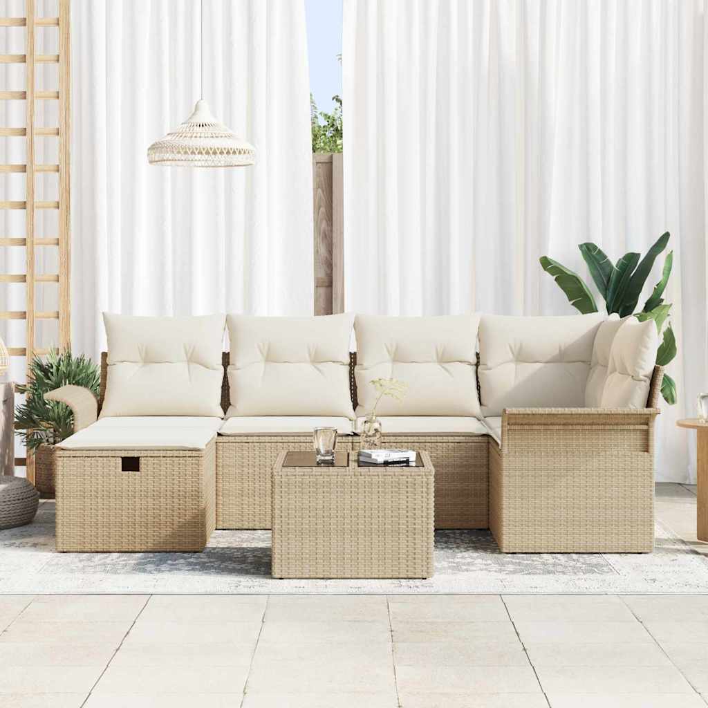 Tuin Sofa Set met kussen met opslag 7 pcs Poly riet is nu te koop bij PeponiXL, paradijselijk wonen!