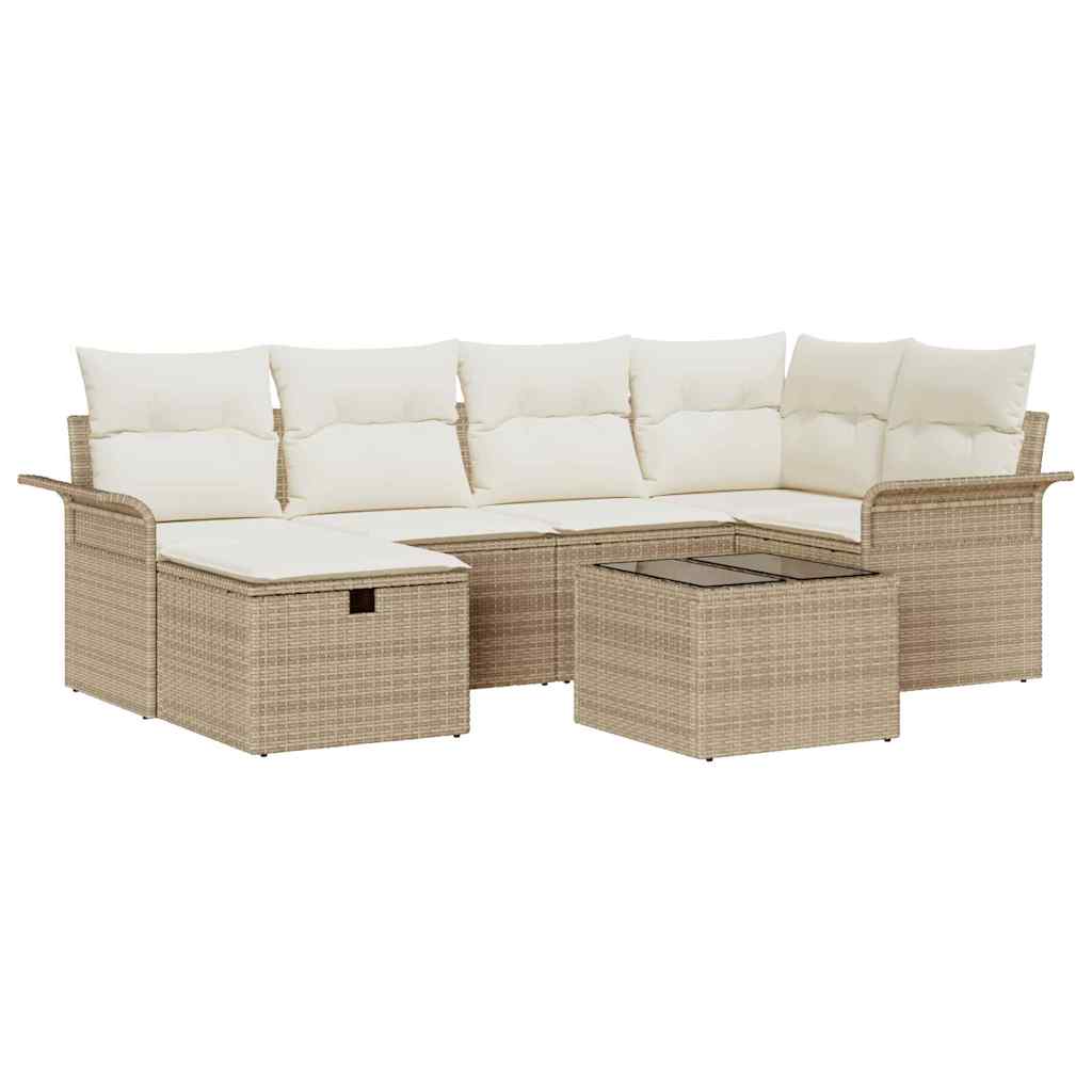 Tuin Sofa Set met kussen met opslag 7 pcs Poly riet is nu te koop bij PeponiXL, paradijselijk wonen!
