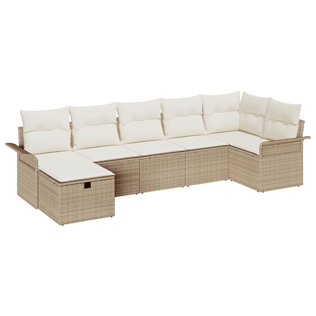 Tuin Sofa Set met kussen met opslag 7 pcs Beige Poly riet is nu te koop bij PeponiXL, paradijselijk wonen!
