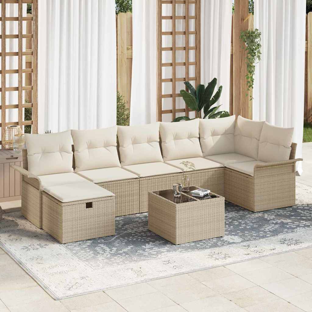 Tuin Sofa Set met kussen met opslag 8 pcs Beige Poly riet is nu te koop bij PeponiXL, paradijselijk wonen!