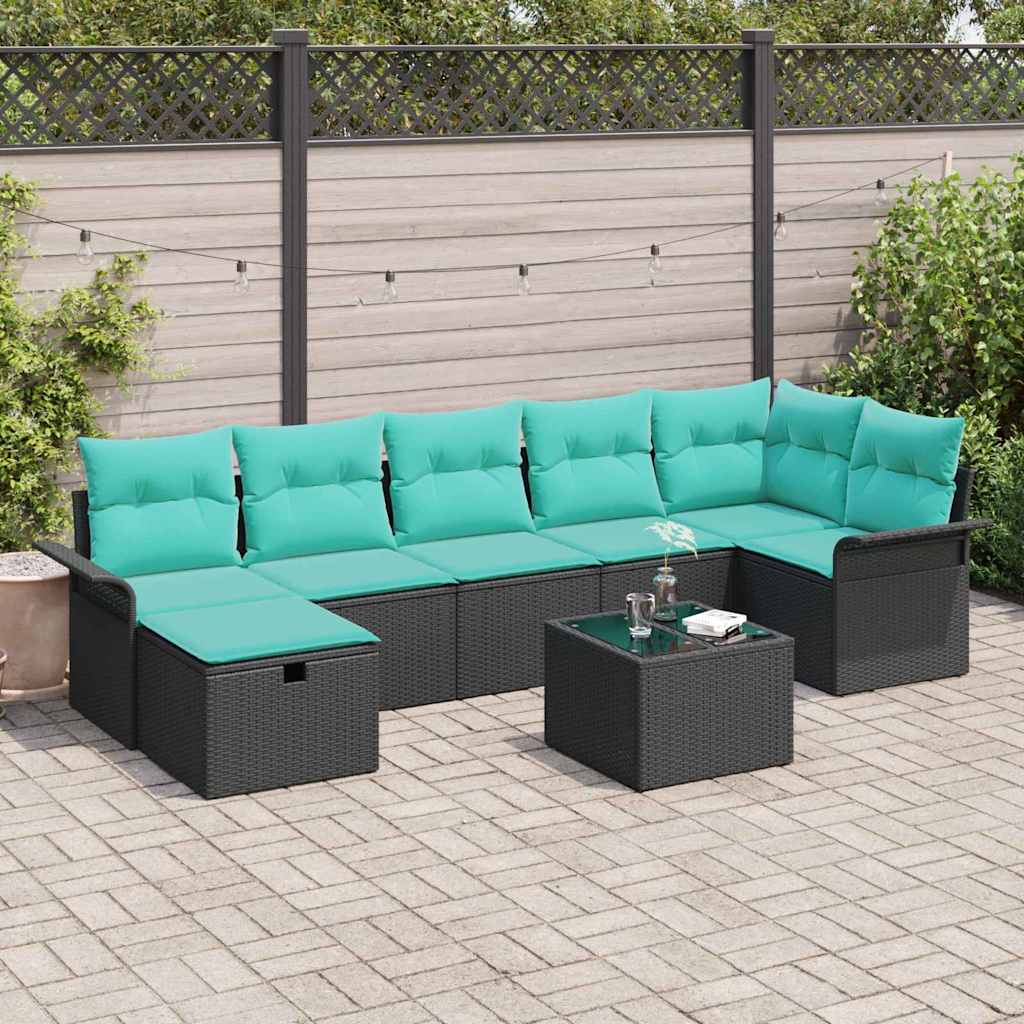 Tuin Sofa Set met kussen met opslag 8 pcs Zwart Poly riet is nu te koop bij PeponiXL, paradijselijk wonen!