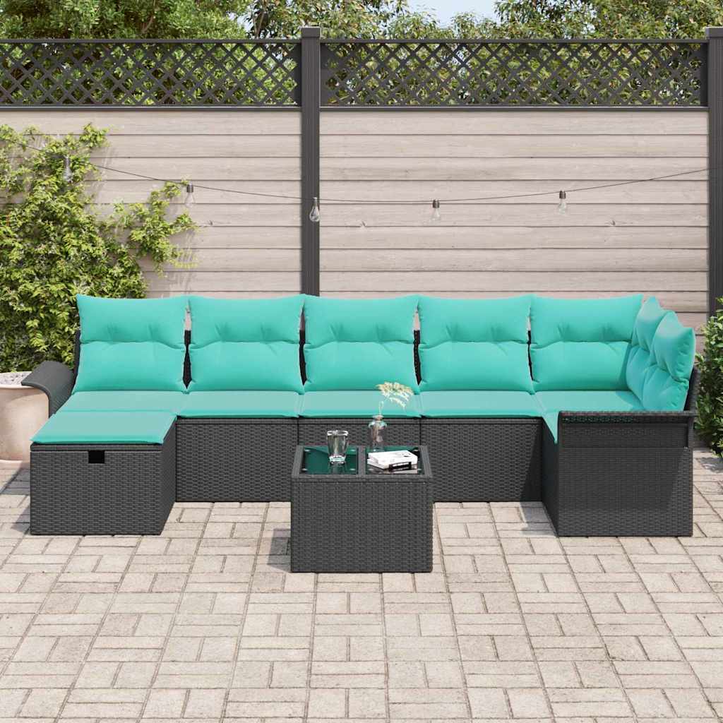 Tuin Sofa Set met kussen met opslag 8 pcs Zwart Poly riet is nu te koop bij PeponiXL, paradijselijk wonen!