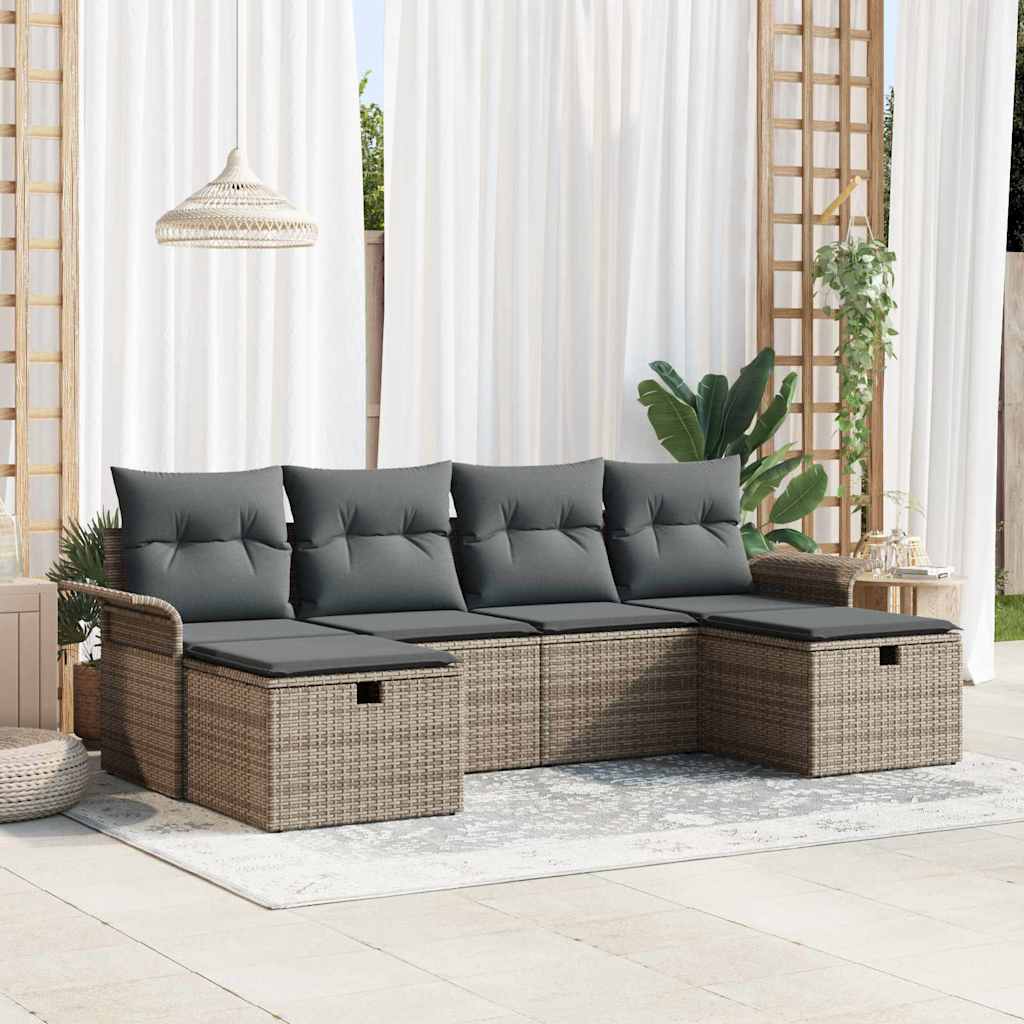 Tuin Sofa Set met kussen met opslag 6 pcs Grijs Poly riet is nu te koop bij PeponiXL, paradijselijk wonen!