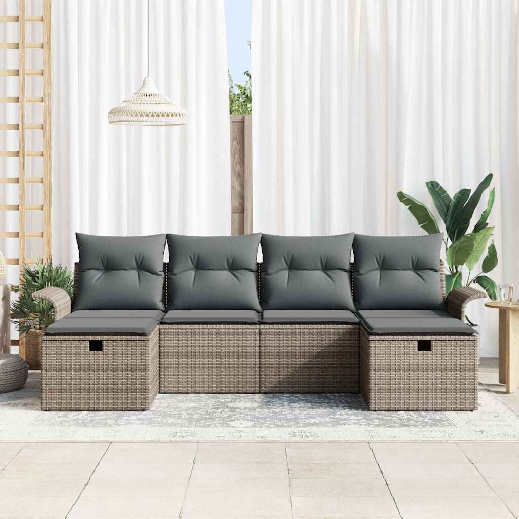 Tuin Sofa Set met kussen met opslag 6 pcs Grijs Poly riet is nu te koop bij PeponiXL, paradijselijk wonen!