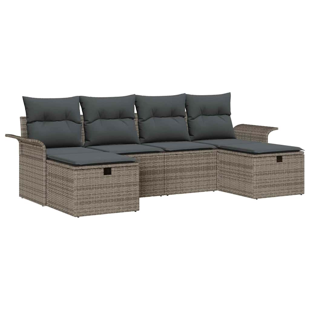 Tuin Sofa Set met kussen met opslag 6 pcs Grijs Poly riet is nu te koop bij PeponiXL, paradijselijk wonen!