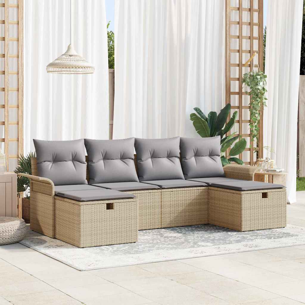 Tuin Sofa Set met kussen met opslag 6 pcs Beige Poly riet is nu te koop bij PeponiXL, paradijselijk wonen!