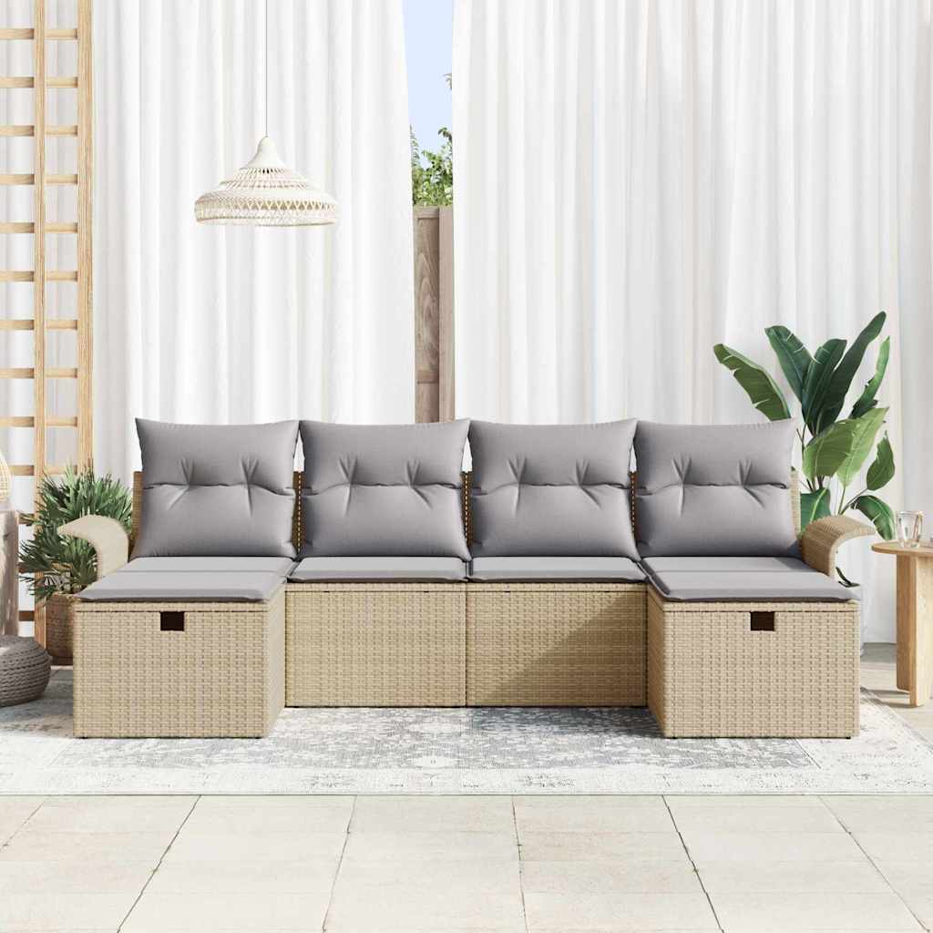 Tuin Sofa Set met kussen met opslag 6 pcs Beige Poly riet is nu te koop bij PeponiXL, paradijselijk wonen!