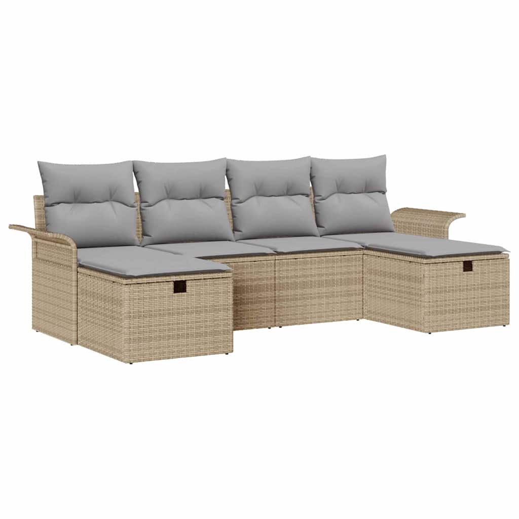 Tuin Sofa Set met kussen met opslag 6 pcs Beige Poly riet is nu te koop bij PeponiXL, paradijselijk wonen!